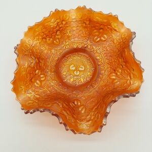 Fenton Cherry Chain Orange Tree Pattern Basket Ruffled Carnival Marigold Glass